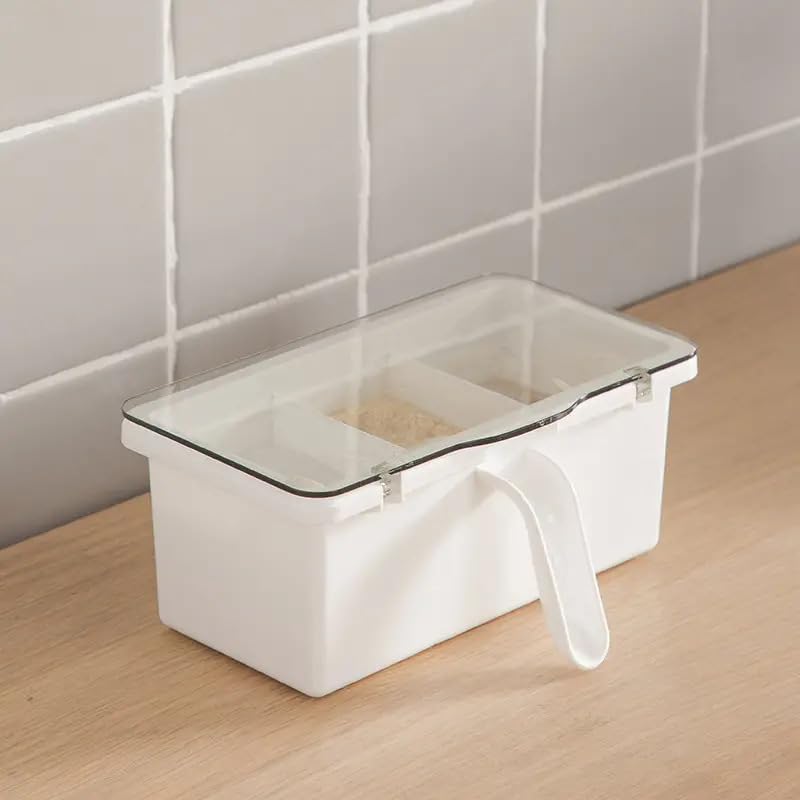 Ladila Spice Box For Kitchen 3 Compartment Acrylic Seasoning Box | Storage Container Condiment Jars  Cruet With Cover And Spoo