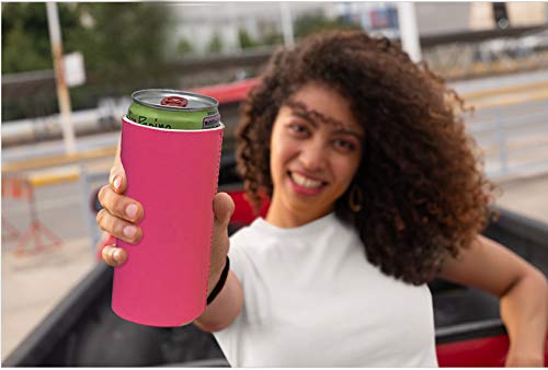 Kropsis Collapsible 12 Oz Slim Can Cooler Sleeves Blank Fabric Scuba Foam (Neon Pink, 12)