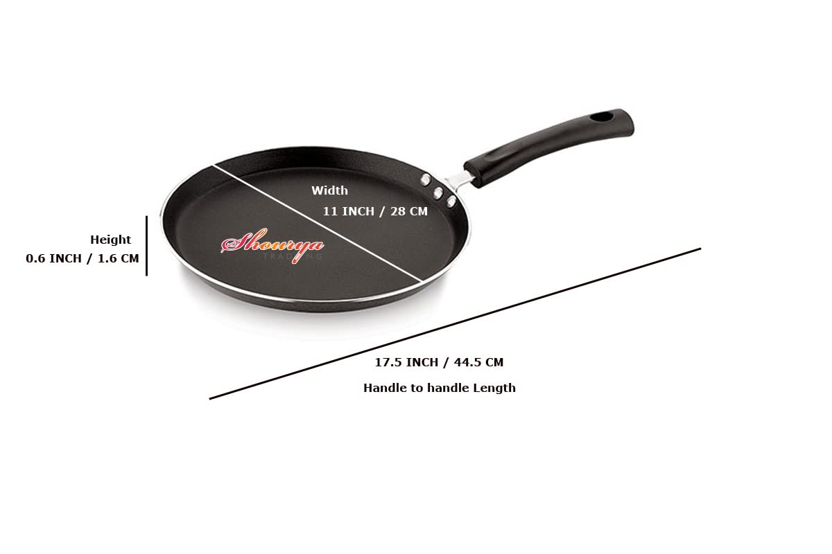 Shourya Trading Non Stick Dosa Pan/Tawa, Size 290 Mm, Thickness 2.6 Mm, Black And Brown