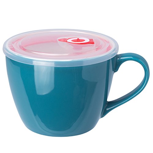 Bowller 30Oz Porcelain Bowl With Lid And Handle For Soup, Salad, Cereal And Instant Noodles, Soup Mug With Heat Preservation Han