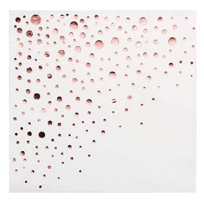 Stylish Rose Gold Napkins, 100 Pack Of Disposable Rose Gold Napkins For Party, 6.5 X 6.5 Inch White And Rose Gold Luncheon Napki