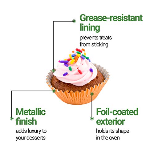 Restaurantware 0.4 Oz Foil Cupcake Liners,200 Grease-Resistant Metallic Cupcake Liners-For Baking Muffins And Pastries,Disposabl