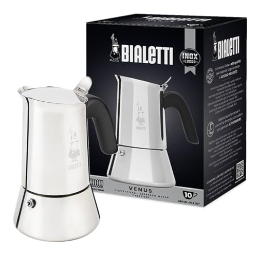 Bialetti New Venus Induction Coffee Maker, 10 Cups, Stainless Steel, Silver, Model 0007256/CN