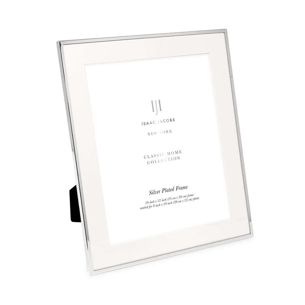 Isaac Jacobs 10x12 (Matted 8x10) Silver Metal Picture Frame, Classic Metal Photo Frame Made For Tabletop & Hanging Display, Phot