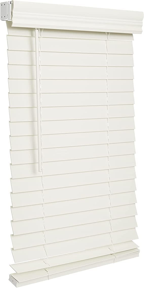 LOTUS & WINDOWARE Cordless 2-inchFaux Wood Blind 24 Wide x 72 Long,(Soft White-Antique White),Smooth, Room Darkening, Horizontal