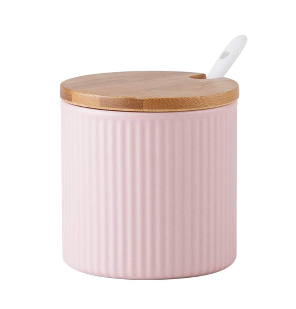 Ceramic Embossed Stripe Sugar Bowl Spice Jar Storage Seasoning Pot With Lid Spoon