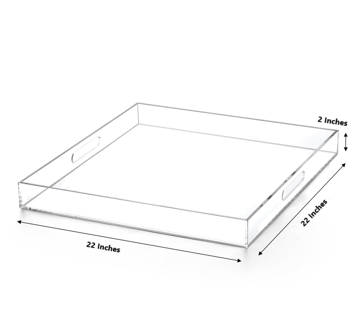 Atozone Extra Large Clear Modern Acrylic Ottoman Tray With Cutout Handles 22X22 Inch Over-Sized Serving Tray Organizer Boot Tray