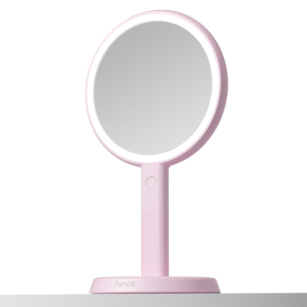 Fancii Cami Handheld Travel Makeup Mirror With Lights, Rechargeable, Extra Large, Double Sided 5X / 1X Magnifying Mirror - 3 Col
