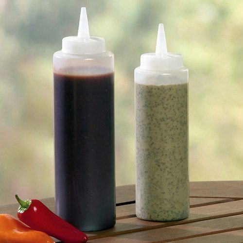 Clear Squeeze Bottle, Condiment Squeeze Bottle, Open-Tip, Screw-On Spout, Polyethylene Durable Plastic, Diner Style, 8 Ounce, Pa