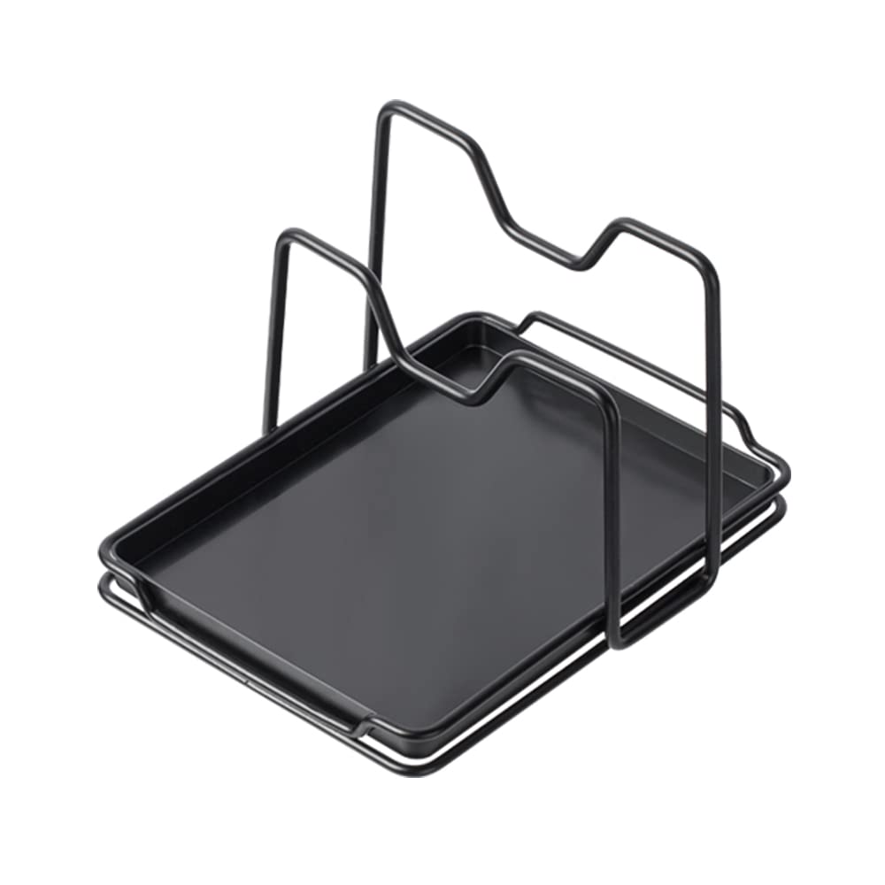 Sunfcon Pot Pan Lids Holder Cutting Board Rack Chopping Board Organizer Stand Spoon Rest W Drip Tray Kitchen Countertop Black