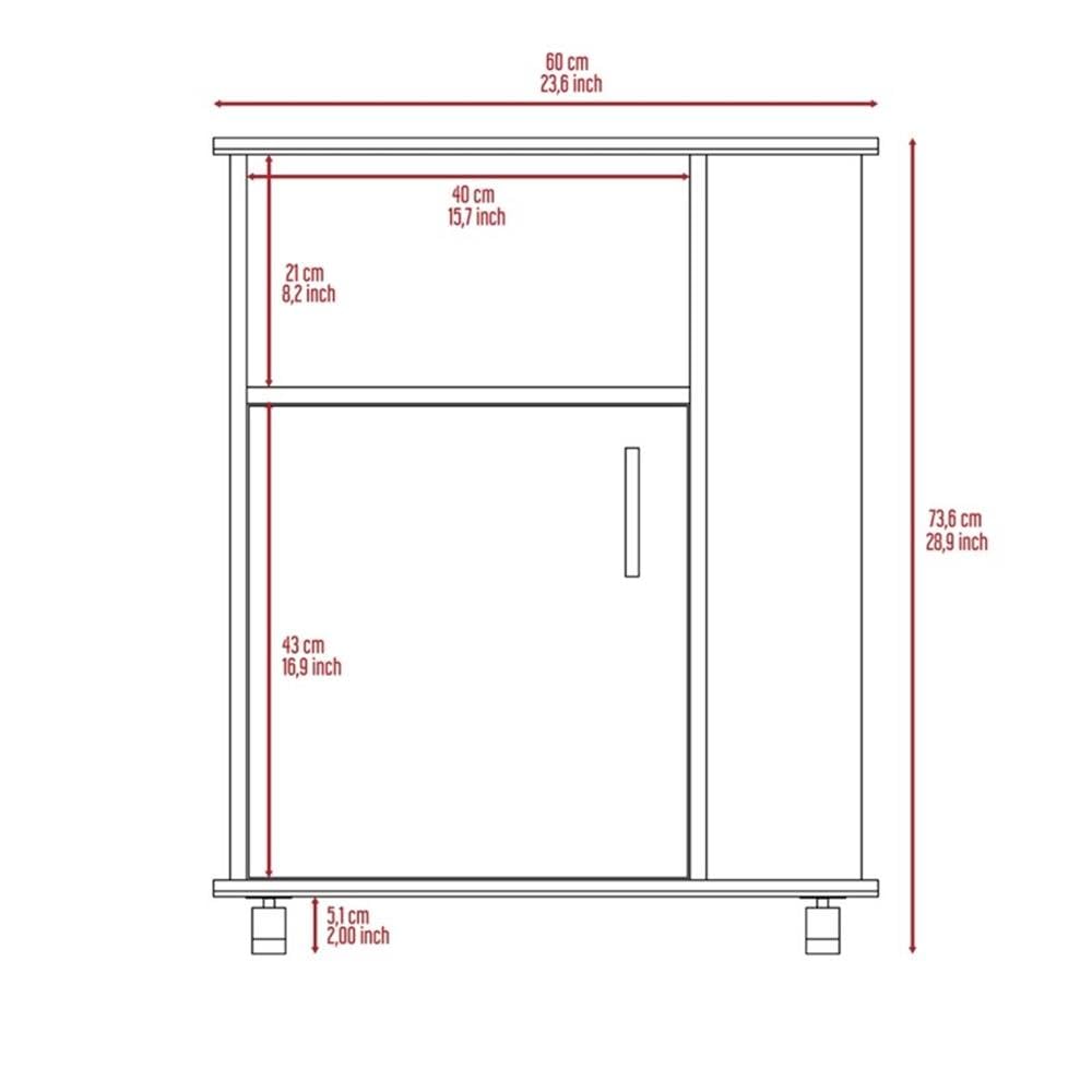 TUHOME Kit Lower Microwave Cabinet  One-Door Cabinet  Three Lateral Shelves  Two Internal Shelves  Countertop For Microwave  Black  For Kitchen Room