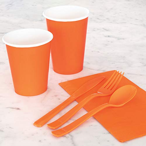 Solid Pumpkin Orange Disposable Paper Cups - 9 Oz, Pack Of 14 - Ideal For Parties, Picnics, & All Occasions