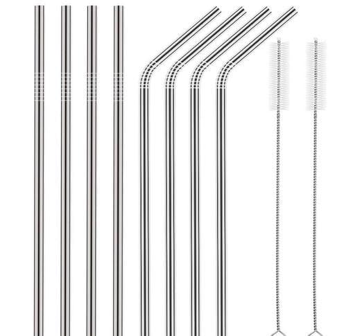 Stainless Steel Straws For Drinking With Brushes (4 Bent + 4 Straight + 2 Brushes)