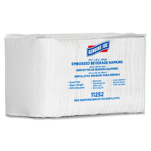 Genuine Joe Quad-Fold Square Beverage Napkins , Pack Of 8 (4000Ct)