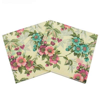 Wallye Shabby Chic Floral Paper Napkins,Mint Floral Printed Country Garden Inspired For Thanksgiving Garden Party Or Wedding,100