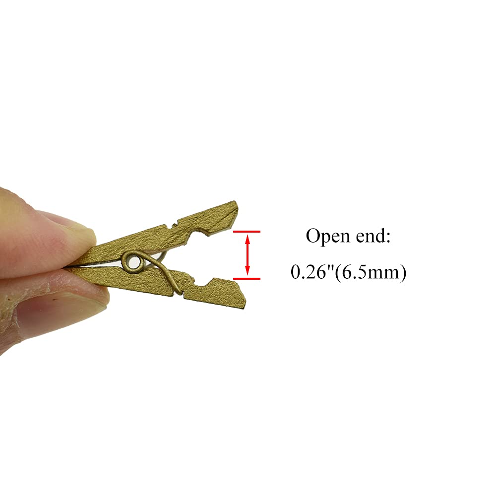 Hahiyo Gold Wooden Clothes Pins Clothespins Mini Do Not Fall Apart 1 Inches Length 80 Pack Sturdy Strong Springs No Rust No Disc