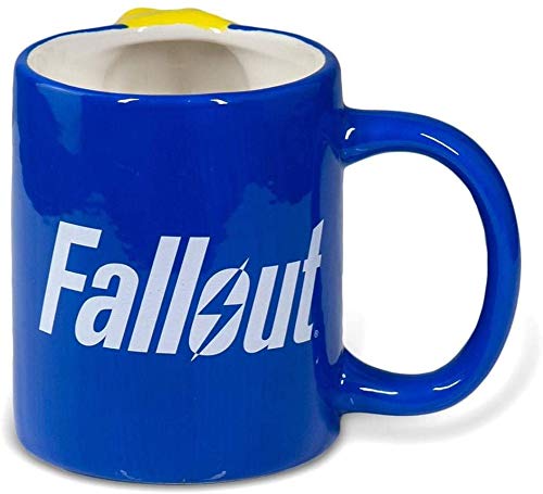 Official Fallout Vault Boy Coffee Mug [Blue Molded 20Oz] Ceramic Fallout 4 Cup, Tea Mug, Goty Gamer Mug, Pip Boy Molded Mug (Off
