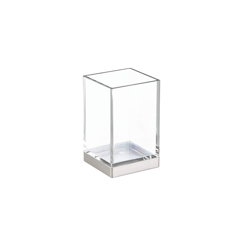 Idesign Tumbler Cup, The Clarity Collection - 2.5    X 2.5    X 4   , Clear And Brushed Nickel