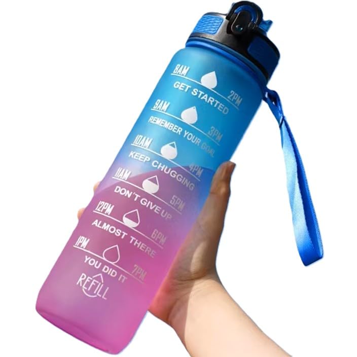 32 oz Motivational Water Bottle with Time Markers & Straw  BPA Free Leakproof Reusable Sports Water Bottle for Gym, Fitness & O