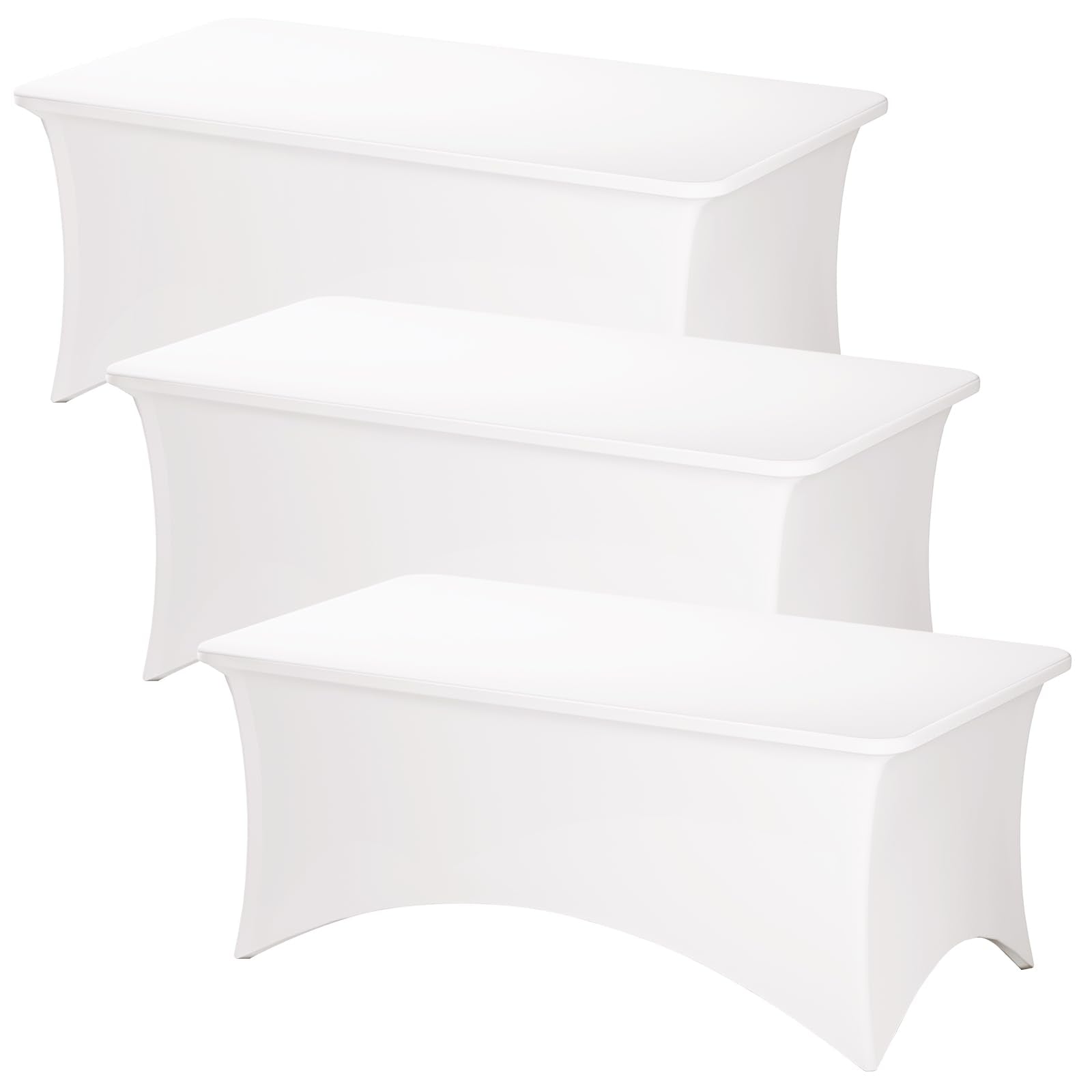 Fixwal 3 Pack Pearl White Table Cloths Rectangle 6FT, Tablecloths Rectangular Stretch Spandex Fitted Table Covers 6Ft for Partie