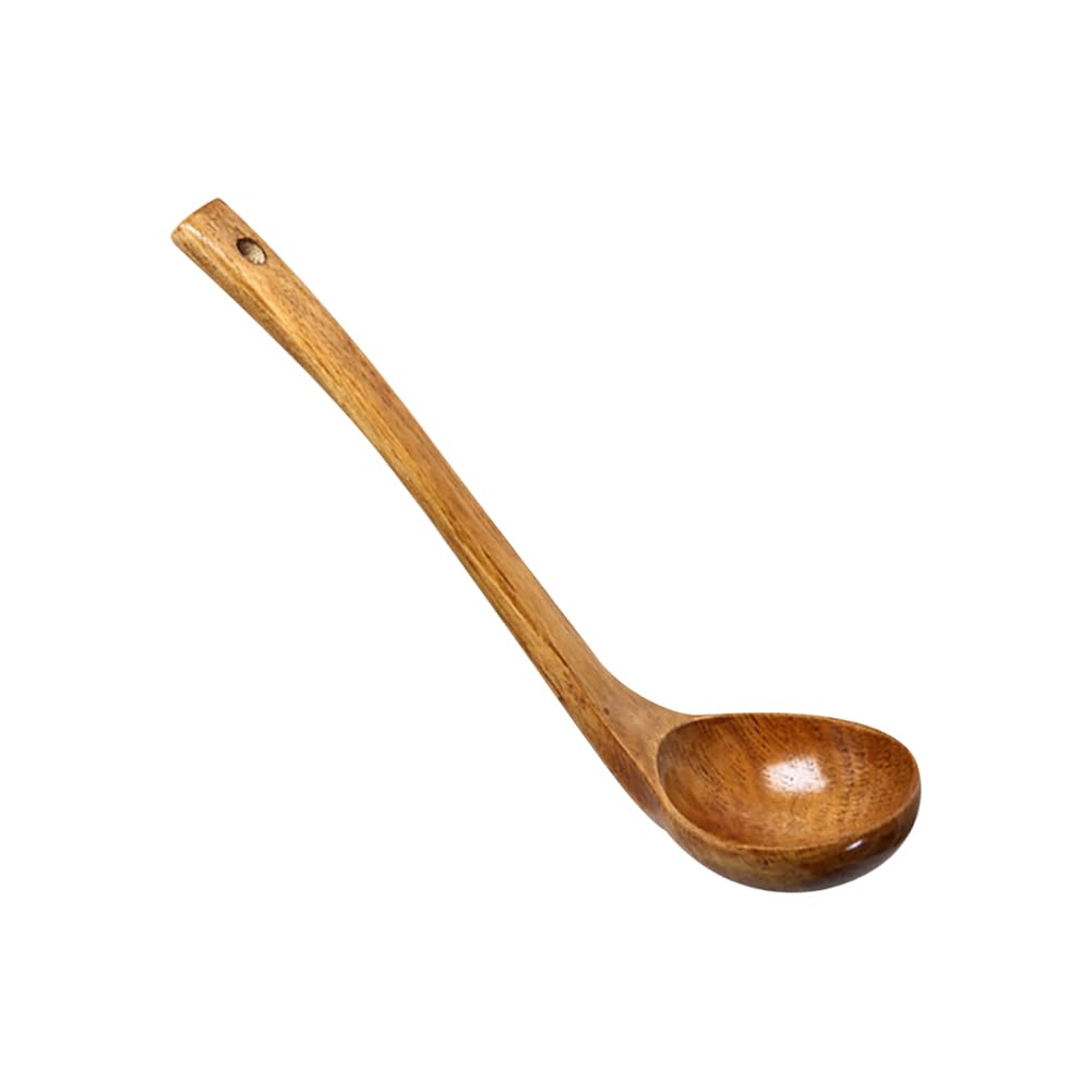 GSHLLO 11 Inch Wooden Soup Oil Ladle Large Deep Wood Spoon Long Handle Cooking Scoop Food Serving Ladle Mixing Stirring Ladle Ki
