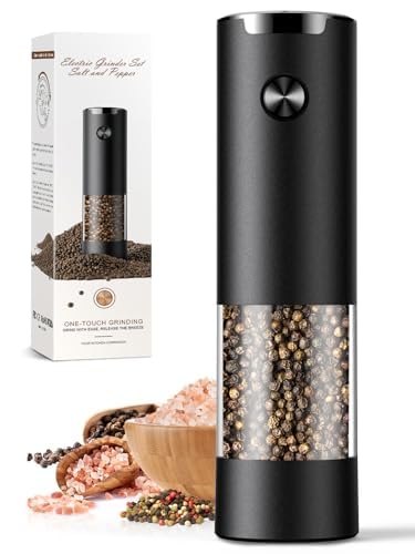 Electric Salt and Pepper Grinder Set Automatic Battery Pepper Mill Shakers Adjustable Coarseness Easy Filling Upgraded Larger Ca