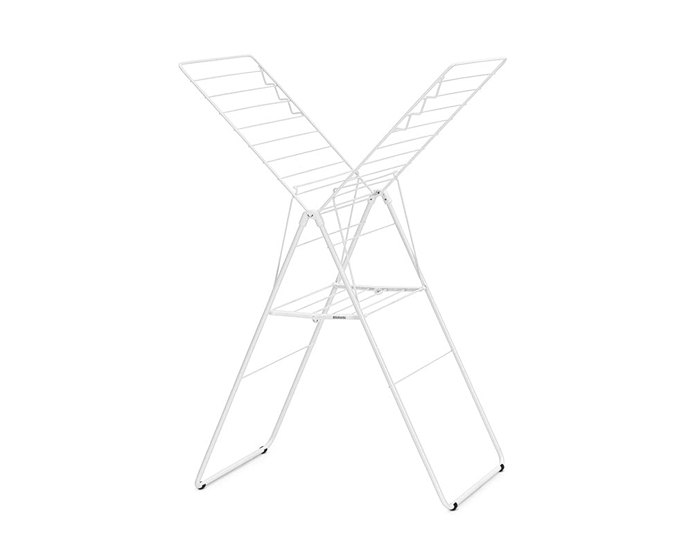Brabantia HangOn Laundry Drying Rack (20m / Fresh White) Compact  Foldaway  Adjustable Indoor Stainless Steel Clothes Horse