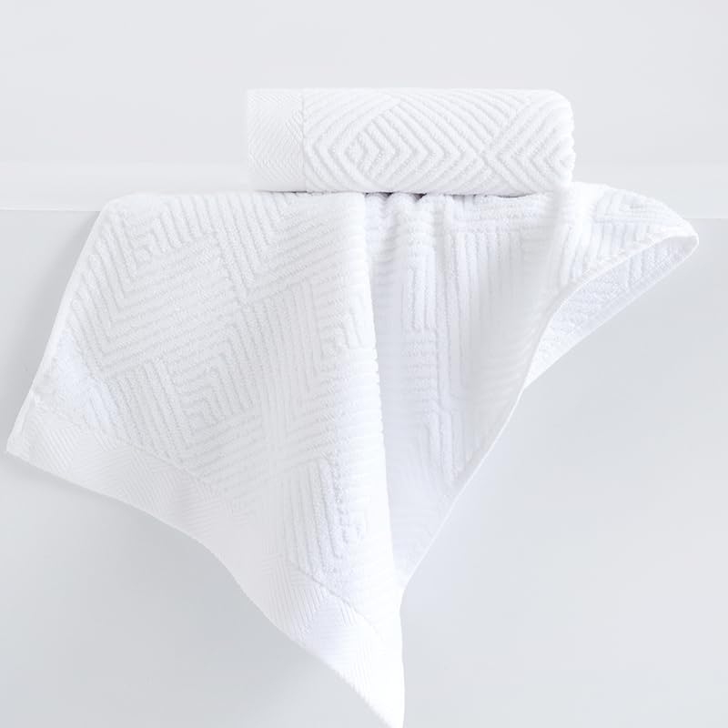 Sense Gnosis White Hand Towel Set Of 2 Terry Striped Weave Pattern Ultra Absorbent Super Soft 100% Cotton Hand Towel For Bathroo