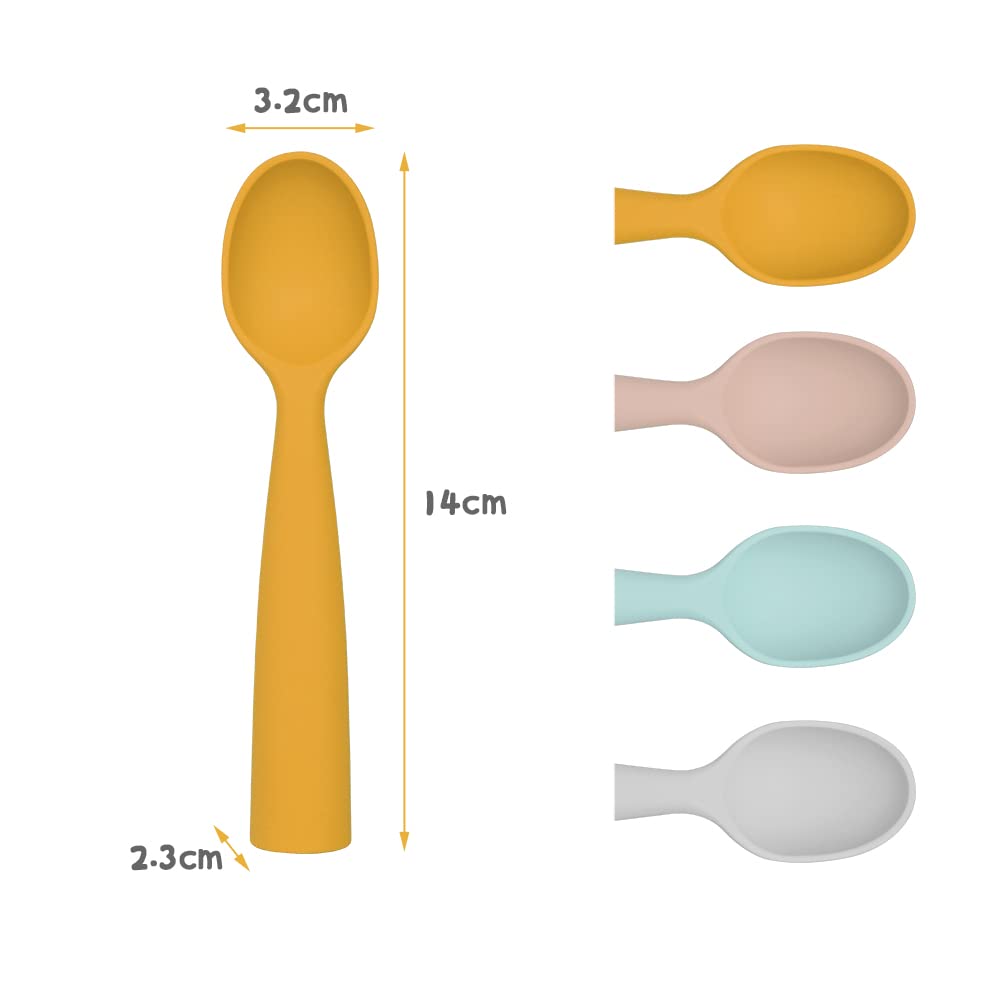 Vicloon Silicone Baby Feeding Spoons, 4 Pack First Stage Feeding Spoons For Infants, Baby Led Weaning, Easy To Grip & Hold Baby