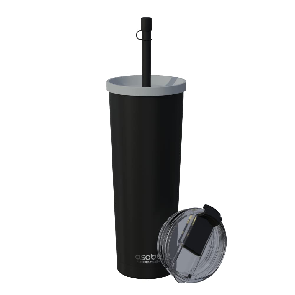 asobu Ocean Stainless Steel Tumbler with Flexible Straw Lid | Insulated Water Bottle for Ice Coffee, Cold Brew | Flip Open Lid f