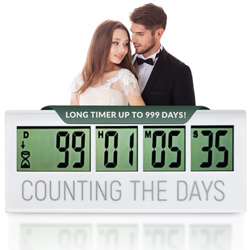 Countables Countdown Clock - LCD Digital Timer for Up to 999 Days, Easy to Read, White, Model C201