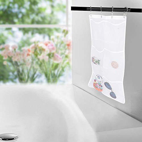 Yosooo 6 Pockets Mesh Shower Organiser Bathroom Over The Door Hanging Mesh Pockets Storage Bag Holder Hanging Caddy With Hooks Q