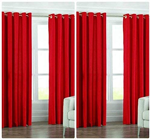Exporthub 4 Piece Polyester Blend Eyelet Solid Very Long Door Curtain - 10 Ft, Red