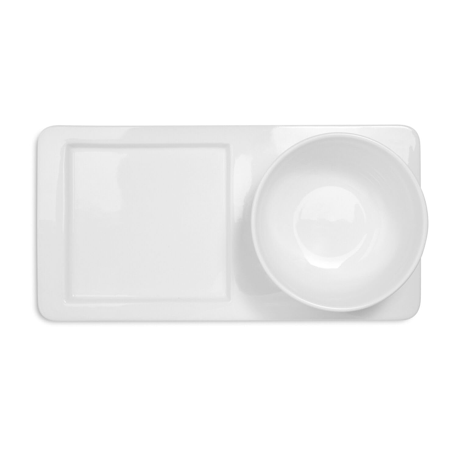Sur La Table Soup and Sandwich Serving Set Plate Combo, 21 oz Soup Bowl and Plate, White - Microwave and Dishwasher Safe