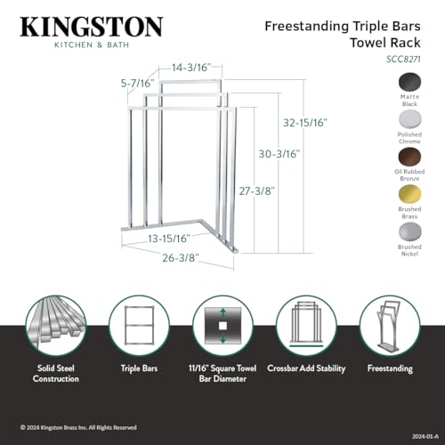 Kingston Brass SCC8278 L Shape 3-Tier Steel Construction Corner Towel Rack  Brushed Nickel