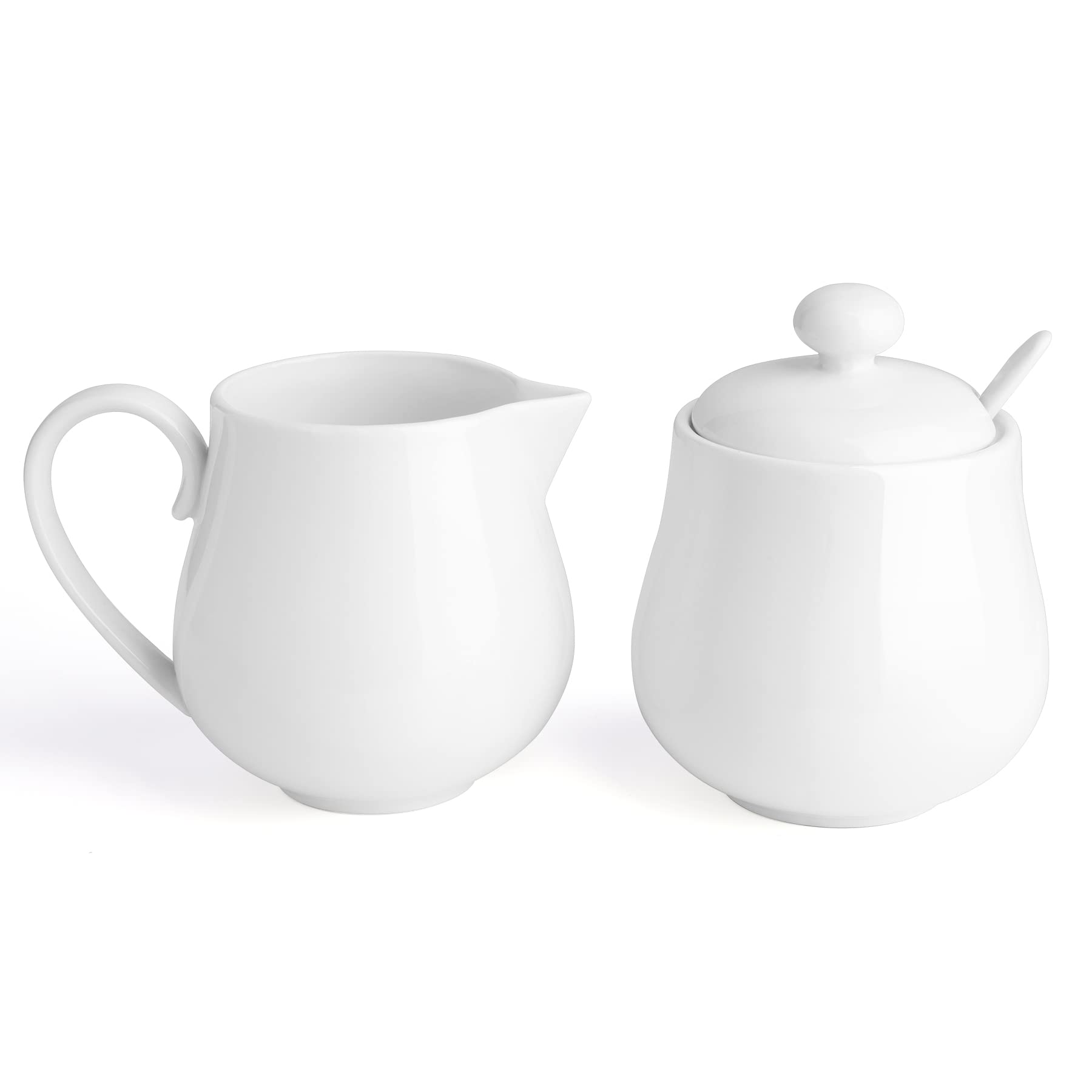 Sweese 12 Ounce Porcelain Sugar And Creamer Set, Coffee Serving Set, 3 Piece With Cream Pitcher, Sugar Bowl With Lid And Spoon,