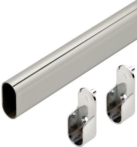 Top Shelf Hardware Chrome Oval Closet Rod With End Supports (Chrome, 24'' Wide Space)