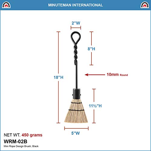 Minuteman International Rope Handle Single, Mini Brush Fireplace Tool, Mini 18-In, Black