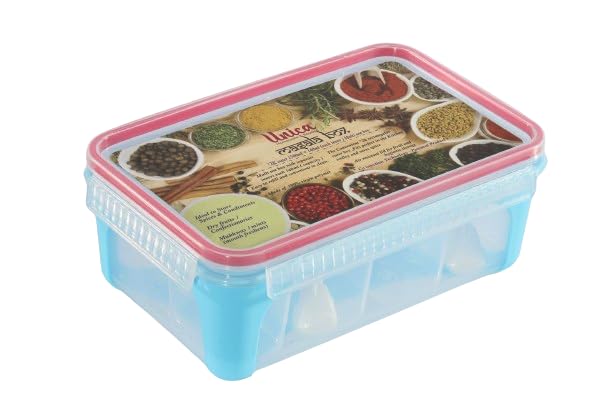 Unica Masala Box With 8 Pots & 4 Tea Spoons, BpaFree Plastic Spice Organizer With Air Resistant Lid & NonSlip Base, Multipurpo