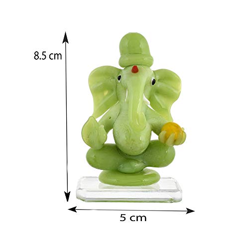 Great Art Glass Ganesh Idol for Car Dash Board (8.5cm x 5 cm, Green)