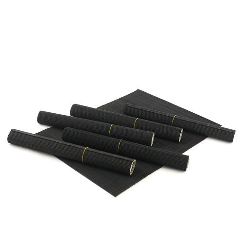 Bamboomn Bamboo Placemat/Sushi Rolling Mat - 18.75'' X 13'' - Black, 4 Pcs