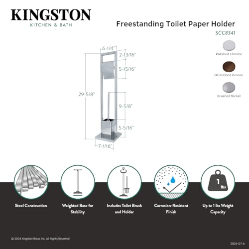 Kingston Brass Scc8341 Edenscape Pedestal Toilet Paper Holder With Toilet Brush Holder, Polished Chrome 29.63 X 7.06 X 7.06