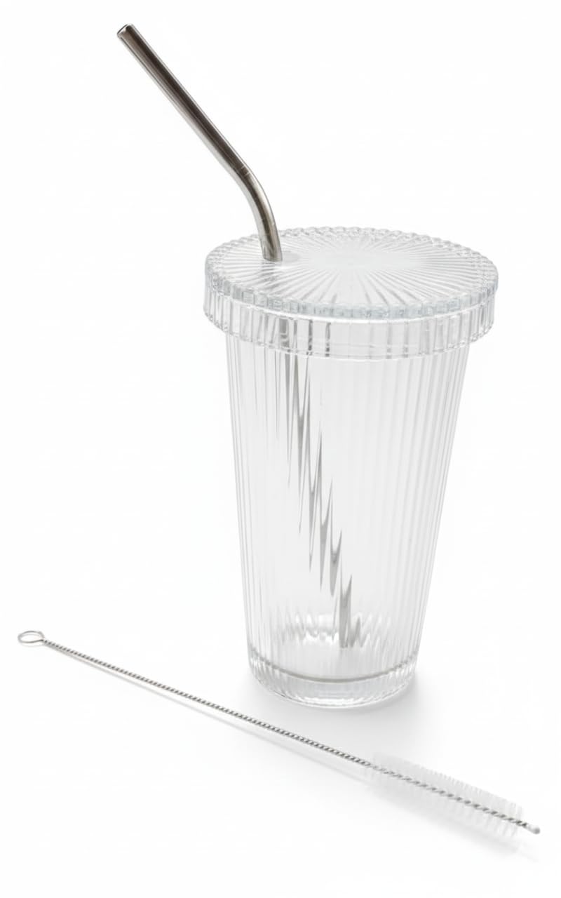 Shoppers Hub Pnq Vama Glass Tumbler Bottle With Stainless Steel Straw And Cleaning Brush For Water,Juice,Smoothies And Cold Beve