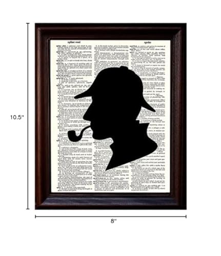 Fresh Prints of CT Sherlock Holmes Silhouette Art Print - 8"x11" Vintage Dictionary Paper, Multi-Color, Model 610877358984