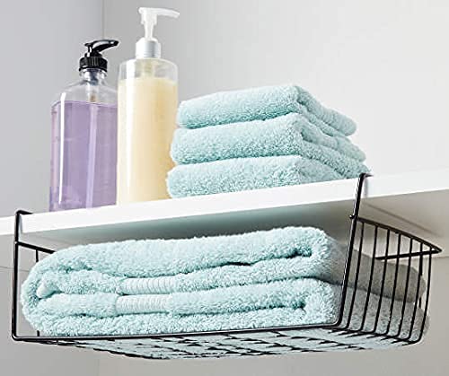 Tebery 2 Pack Black Under Shelf Wire Basket, Hanging Storage Baskets Under Cabinet Add-On Storage Racks, Slide-In Baskets Organi
