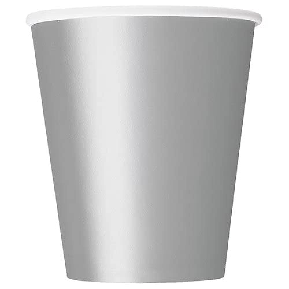 Solid Silver Disposable Paper Cups - 9 Oz, 14 Pieces - Perfect For Parties, Picnics, Events & Celebrations