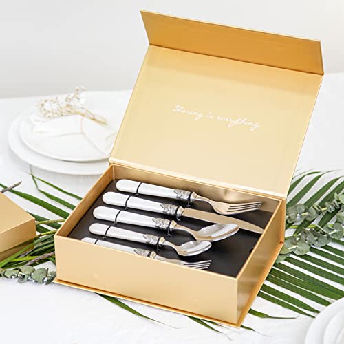 Cathylin 20-Piece 18/10 Stainless Steel Vintage Flatware Set With White Handle,Sliverware Set Service For 4,Dishwasher Safe (20,