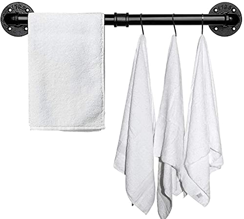 Jeasor Industrial Pipe Towel Rack Towel Bar, Heavy Duty Wall Mounted Rustic Farmhouse Bath Towel Holder For Bathroom (Black, 18