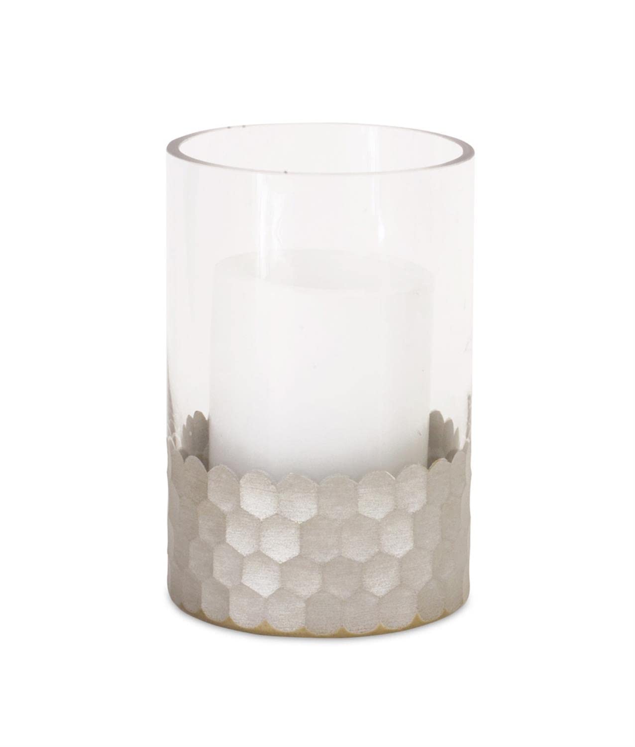 Melrose Silver/Grey Geometric Glass Candle Holder (Set of 2)
