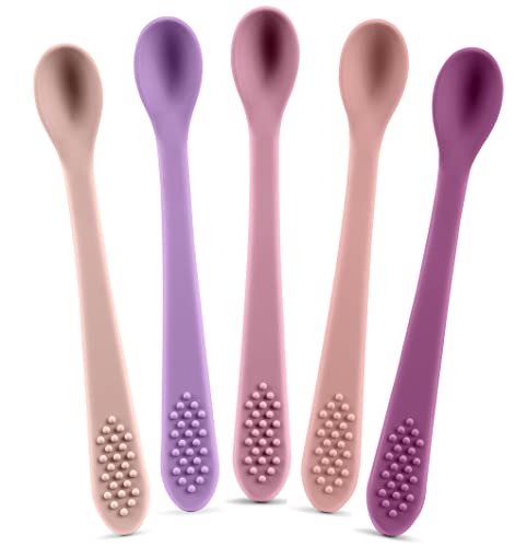 Baby Spoons First Stage Silicone Baby Spoon - Self Feeding Baby Utensils - Infant Spoons First Stage Baby Feeding Spoon - Soft &